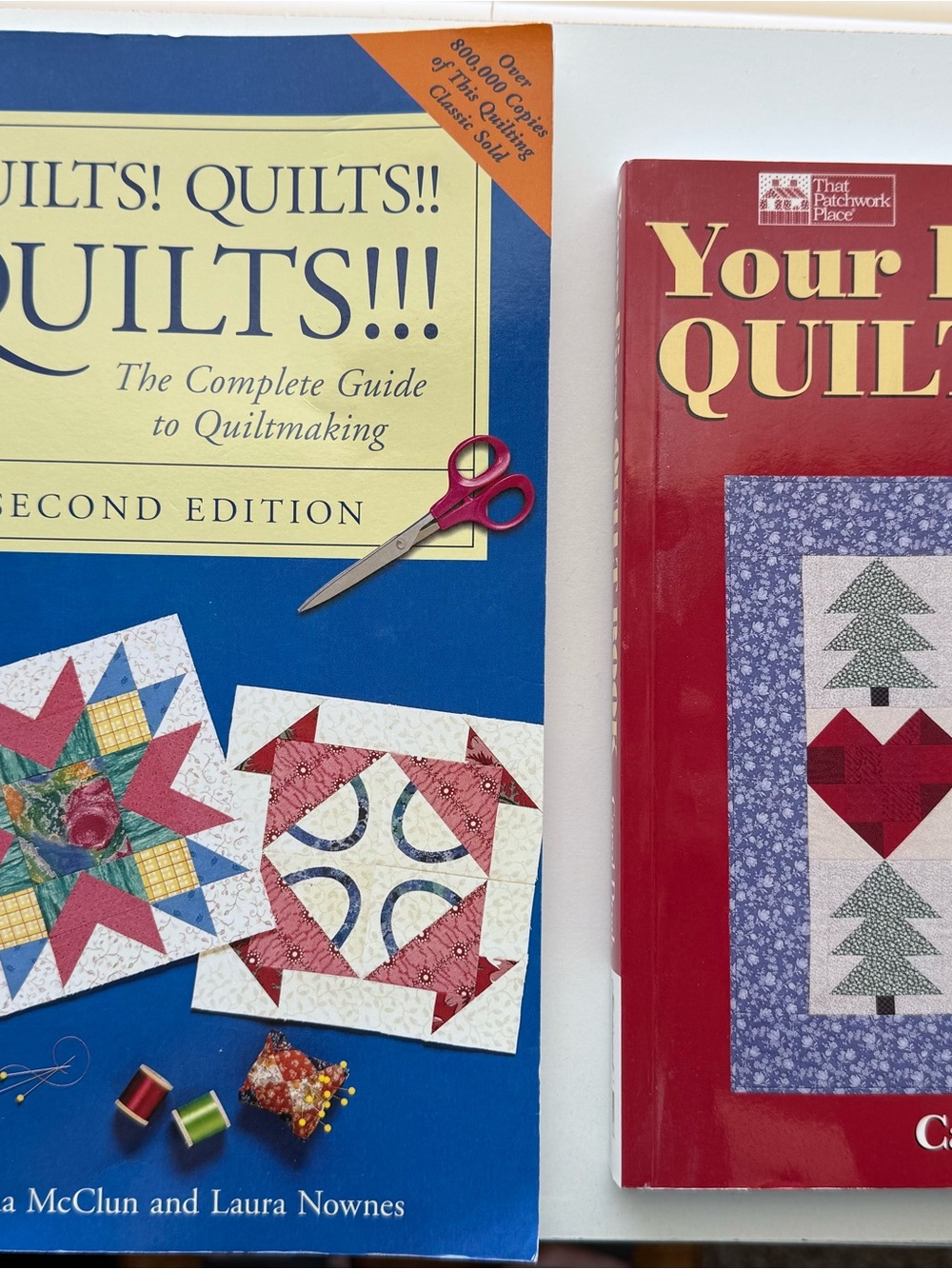 Source Unknown Blue Quilting Guide with Red Companion